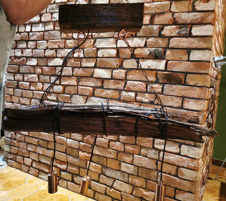 Żyrandol, stara belka, dębowy, industrial, loft