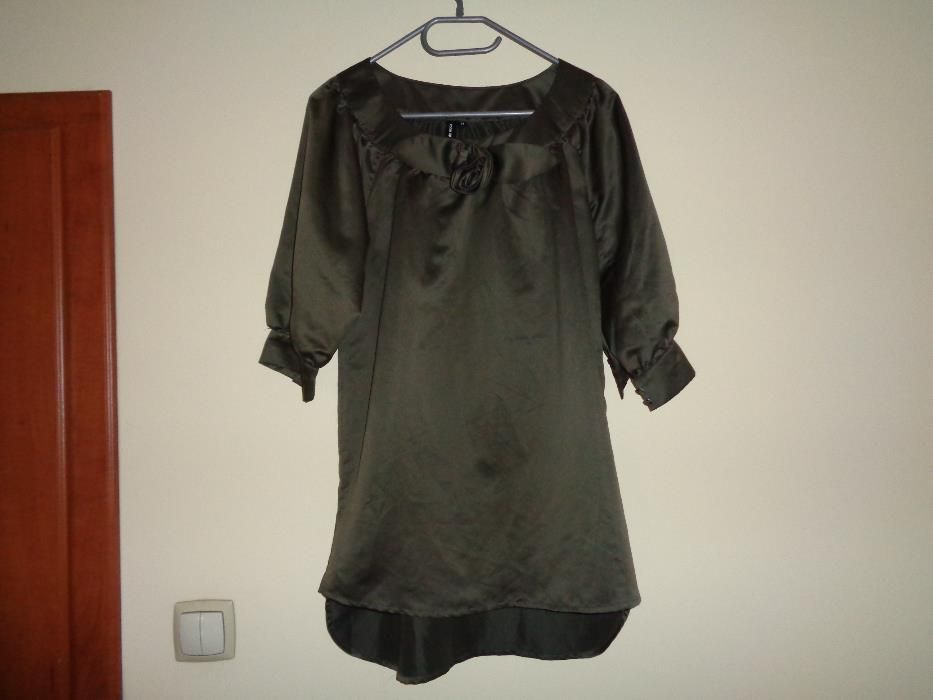 PRONTO MODA by ELLOS modna długa bluzka tunika brąz khaki oliwkowa róża