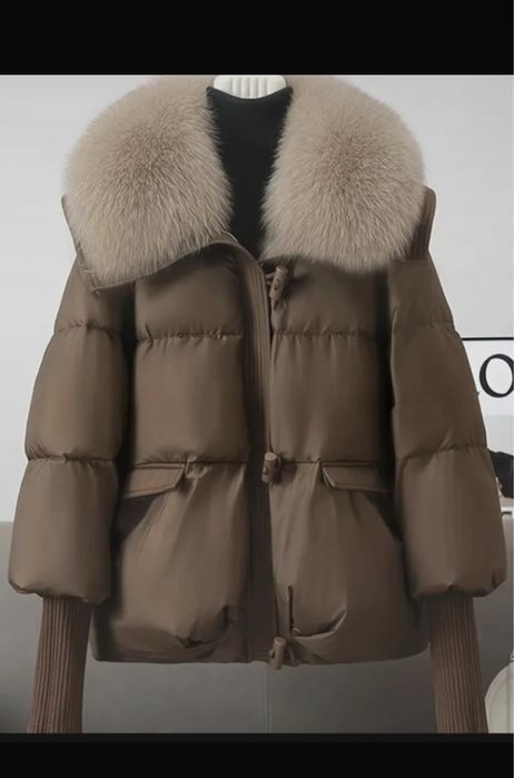 Czekoladowa kurtka zimowa M L XL brązowa damska nowa futerko