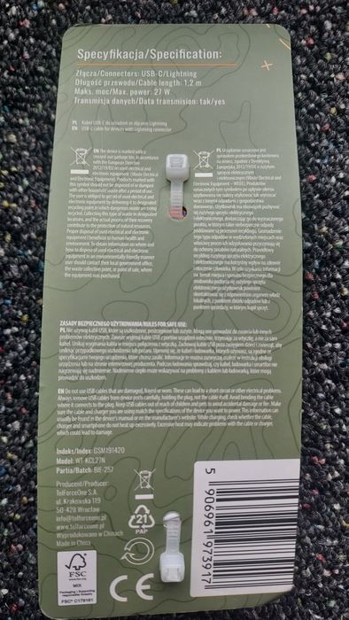 Kabel USB C - Lightning 27W długi