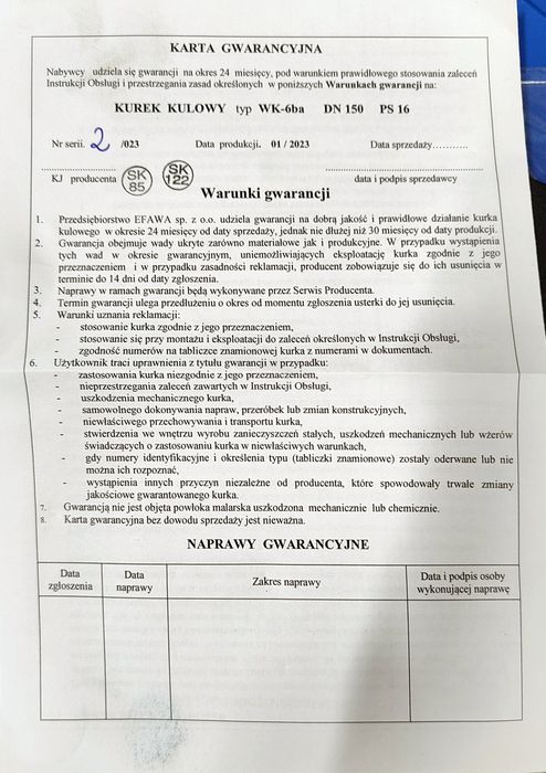 Zawór kulowy  150  ,,kurek,,WK6ba dn.150 PN 16 - szt.