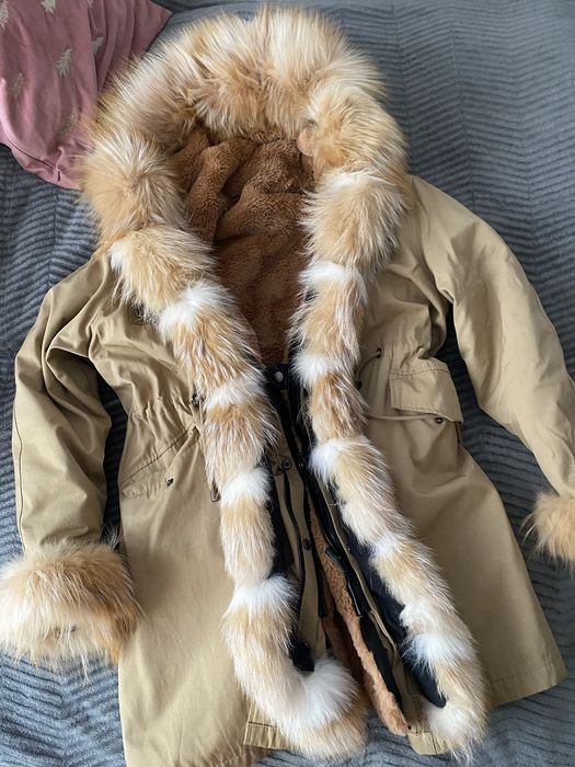 Piekna parka futro naturalne ciepła kurtka