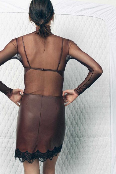 ZARA кожаная юбка с кружевом - LIMITED EDITION 100 %кожа