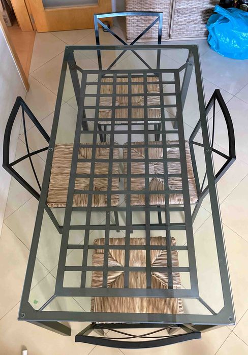 Conjunto de mesa de refeição retangular e 4 cadeiras
