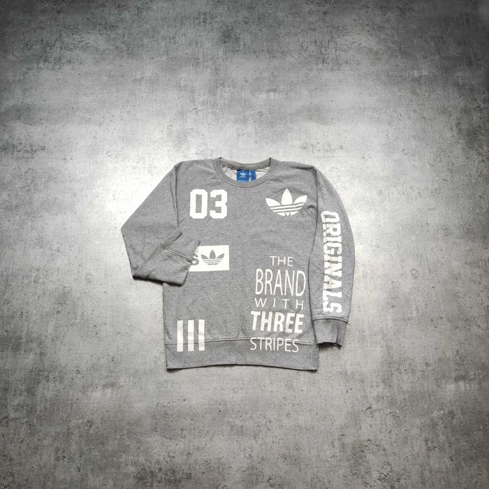 MĘSKA Bluza Bawełna PREMIUM Adidas Originals Multi Logo Szara Dresowa