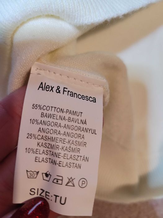 Sweterek kremowy L, bawełna, kaszmir