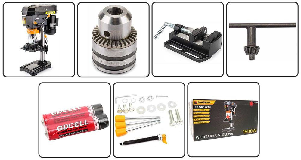 POWERMAT Wiertarka Stołowa Słupowa Kolumnowa Laser + Imadło PM0924