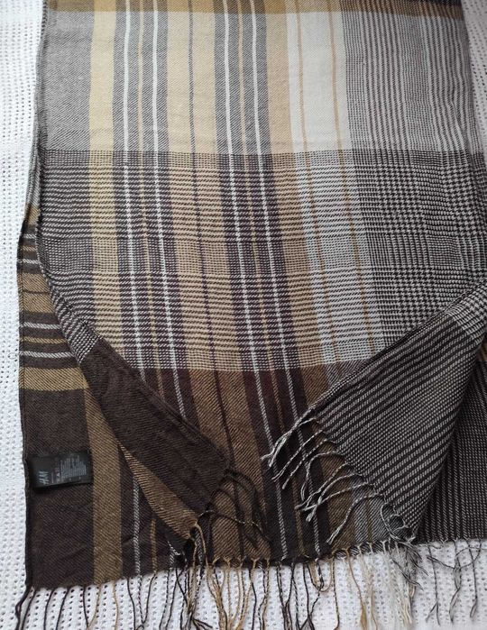 30% Wełna Uniseks w kratę szal z frędzlami krata camel khaki beż brąz