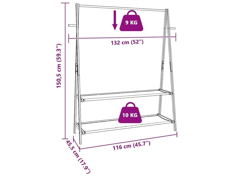 Clothes Rack, Cabideiro Marrom Bambu (132 Cm)