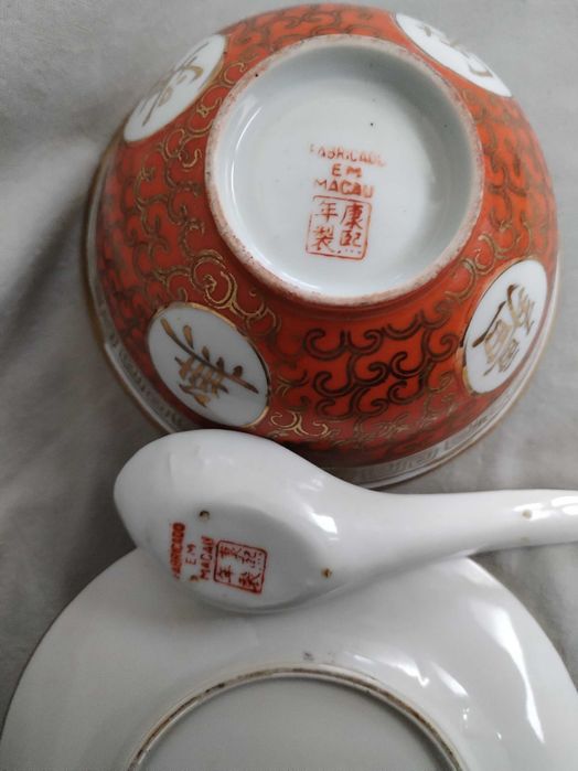 Conjunto Macau , taça , prato e colher