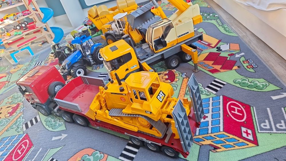 Bruder zestaw scania Cat traktor dźwig przyczepa