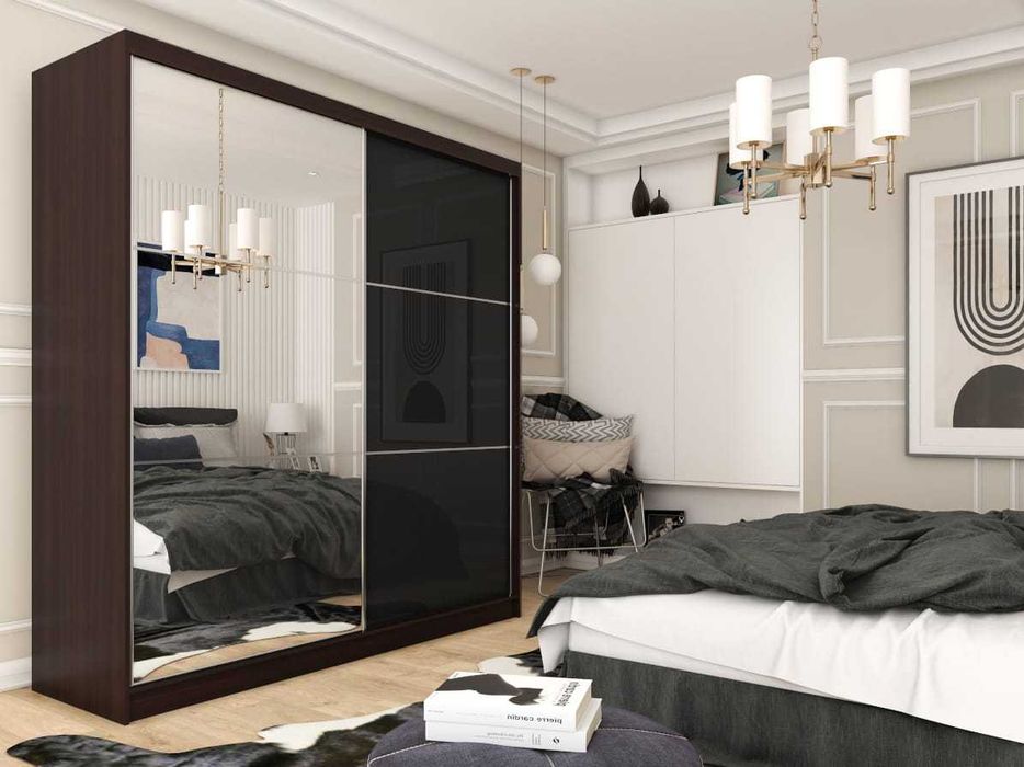 Szafa duża do sypialni 200cm z lustrem i szkłem lacobel pojemna szafa