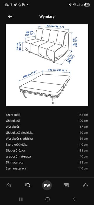 Kanapa 2 osobowa rozkładana Lyksele Lovas Ikea