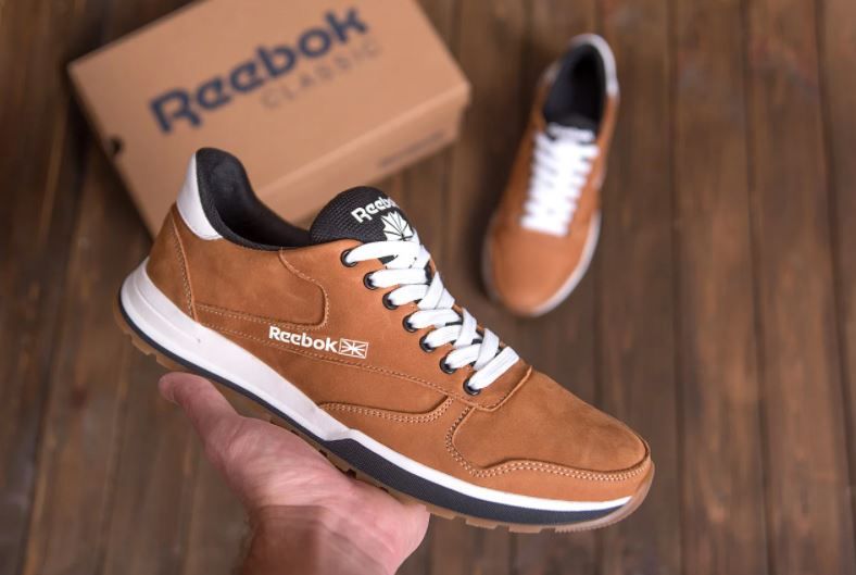 Рыжие мужские кроссовки из натуральной кожи Reebok