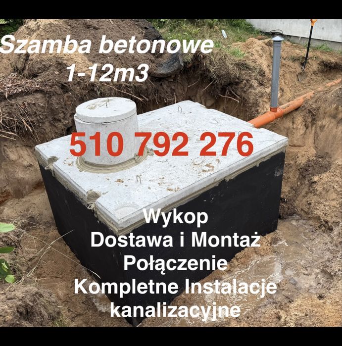 Szambo betonowe ekologiczne drenaże tunelowe montaż i dostawa koparka