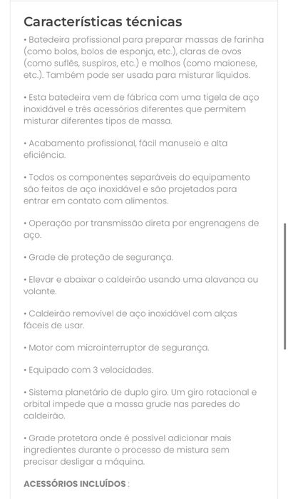 Batedeira Planetaria 30 litros