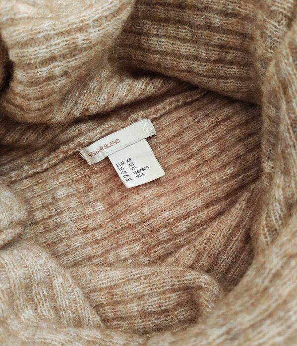 Sweter damski brązowy z golfem H&M Moher ciepły miły długi jesień  M/L