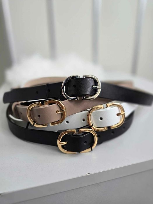 Pasek do spodni sukienki skóra skórzany pasek złota klamra Varlesca