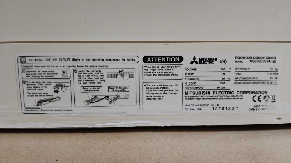Ar Condicionado Mitsubishi MSZ-GE35VA (unidade interior)