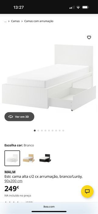 Cama IKEA MALM 90x200 + Colchão Vesteroy