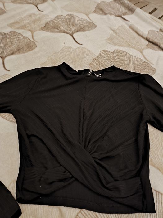 Bluzka Koszulka Top H&MCzarna Marszczenia Krótka S