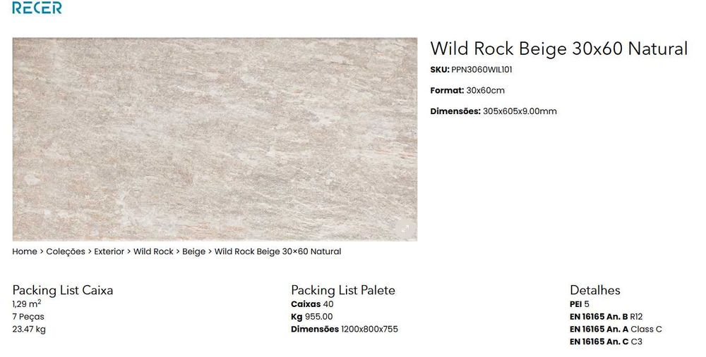 Mosaicos exterior 30x60 Wild Rock Bege - RECER