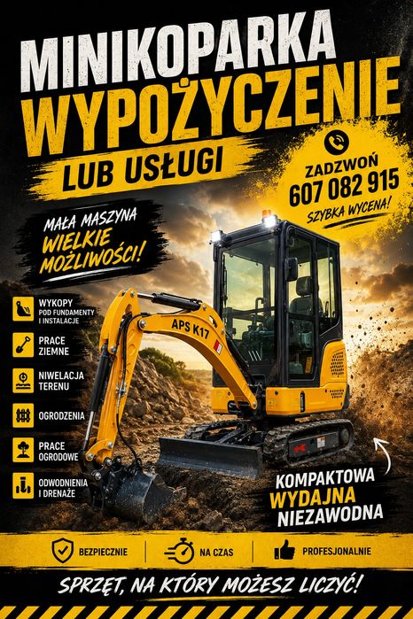 Wypozyczenie lub usługi minikoparka
