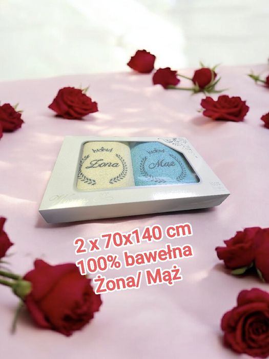 Zestaw prezentowy - Komplet ręczników Żona Mąż 2szt 70x140, 100% baweł