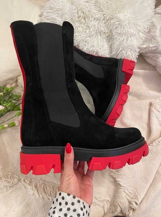 Eleganckie botki traktory naturalna skóra