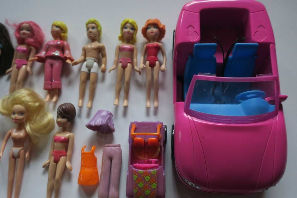 Zestaw 7 szt lalki Polly Pocket plus samochód