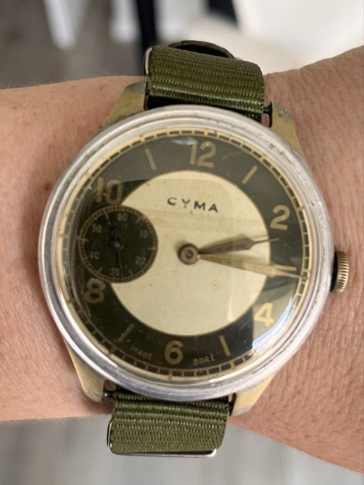 CYMA Vintage Jumbo Sector Dial • lata 40. • po przeglądzie • oryginalny • 17 Jewels