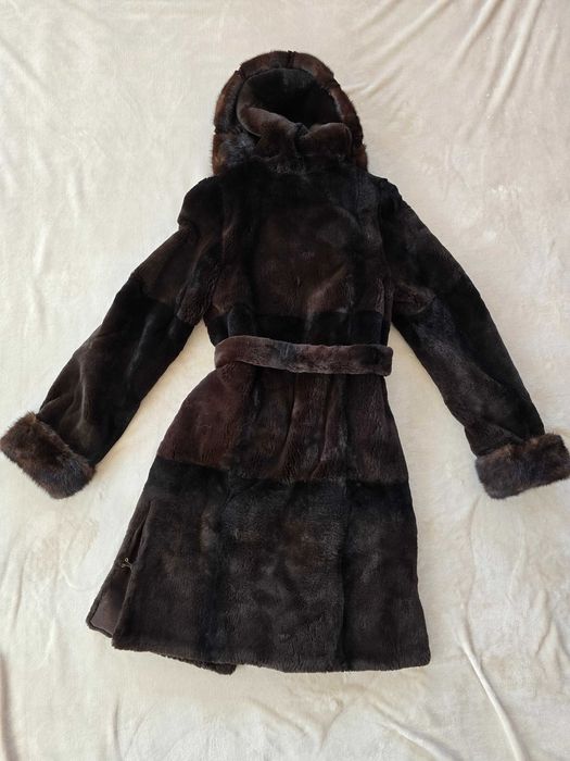 Шуба натуральна стрижений бобер та норка коричнева р.XS