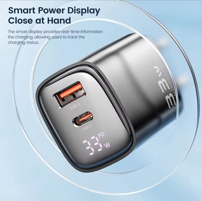 Зарядний пристрій Toocki 33W GaN smart display 33Вт дисплей