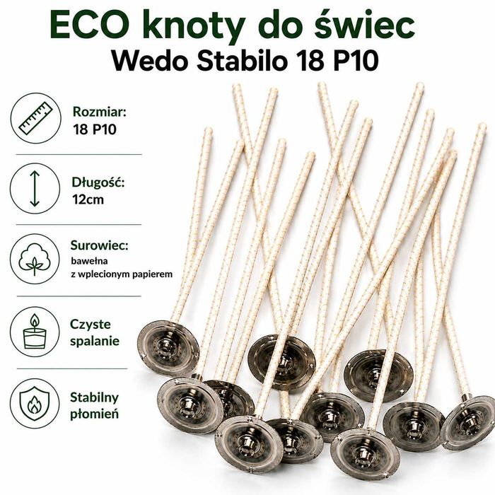 10 sztuk ECO knoty do świec Wedo Stabilo 18 P10