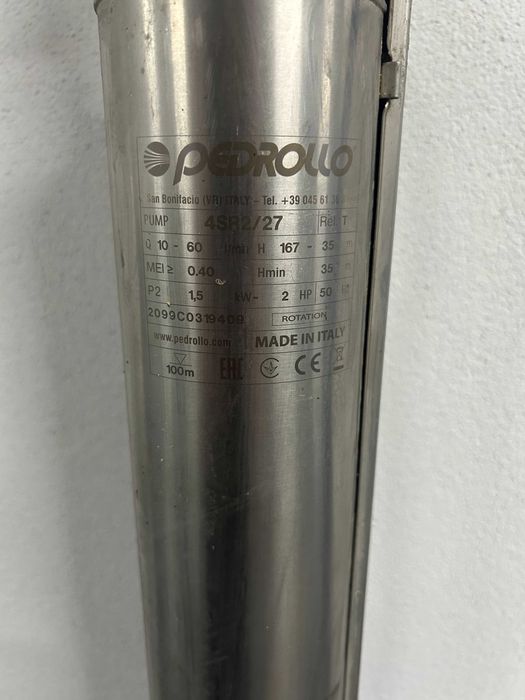 Bomba submersível Pedrollo 4SR2/27 + Quadro PROTEK + Cabos