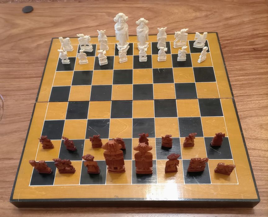 Jogo de xadrez em caixa/tabuleiro