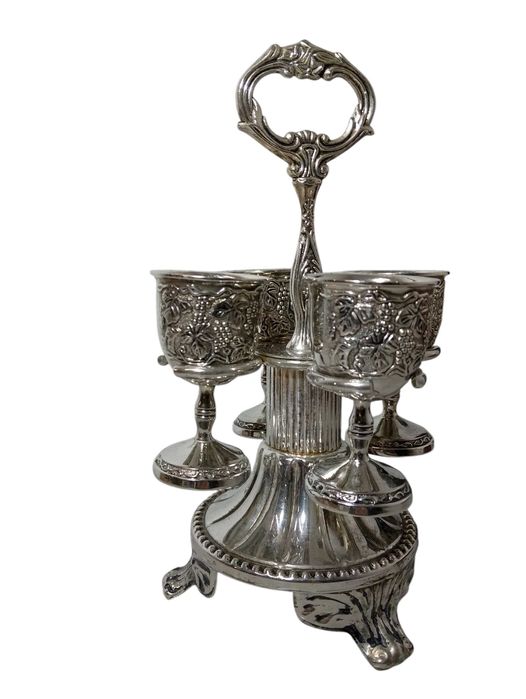 Antyczny Stojak Z Czterema Kieliszkami Na JAJKA