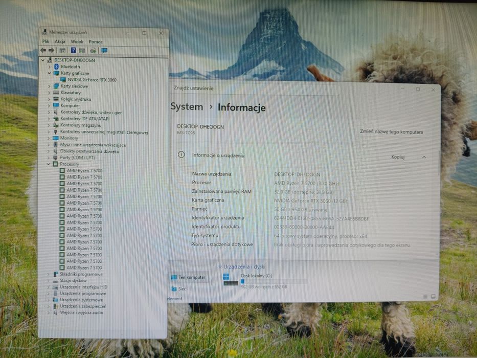 Komputer Gamingowy MSI Ryzen 7 5700, RTX 3060 12 GB, 32 GB,Wifi,SSD,Win 11