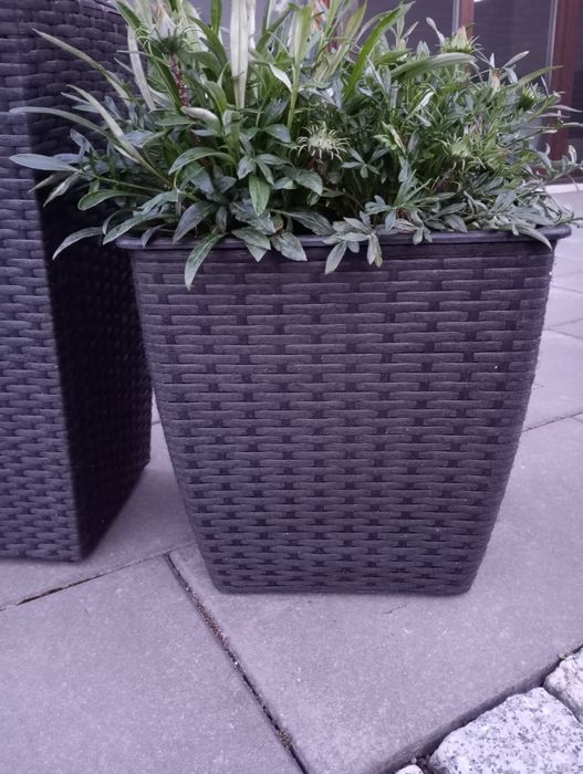 Donica ogrodowa, rattan, czarna