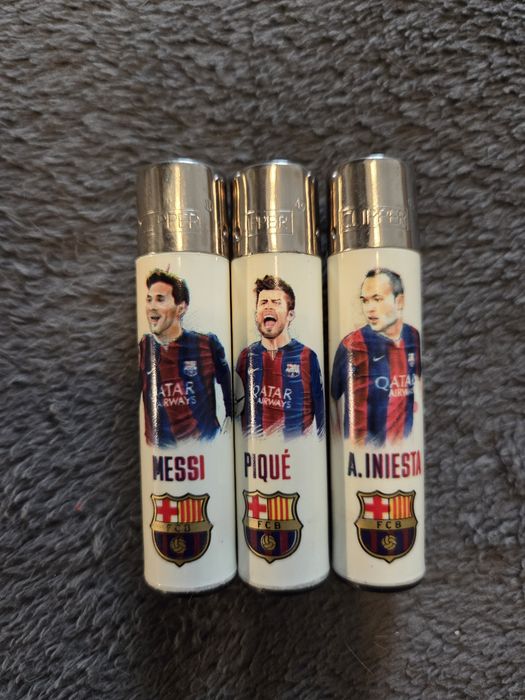 Lote 3 Isqueiros Clipper FC Barcelona - Messi, Piqué e Iniesta