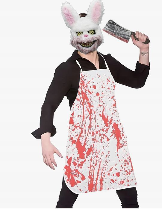 Przerażający Kostium Seryjnego Mordercy na Halloween Maska Fartuch Nóż