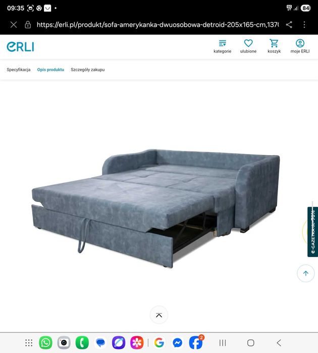 Sofa amerykanka dwu osobowa Detroid 205x165 cm