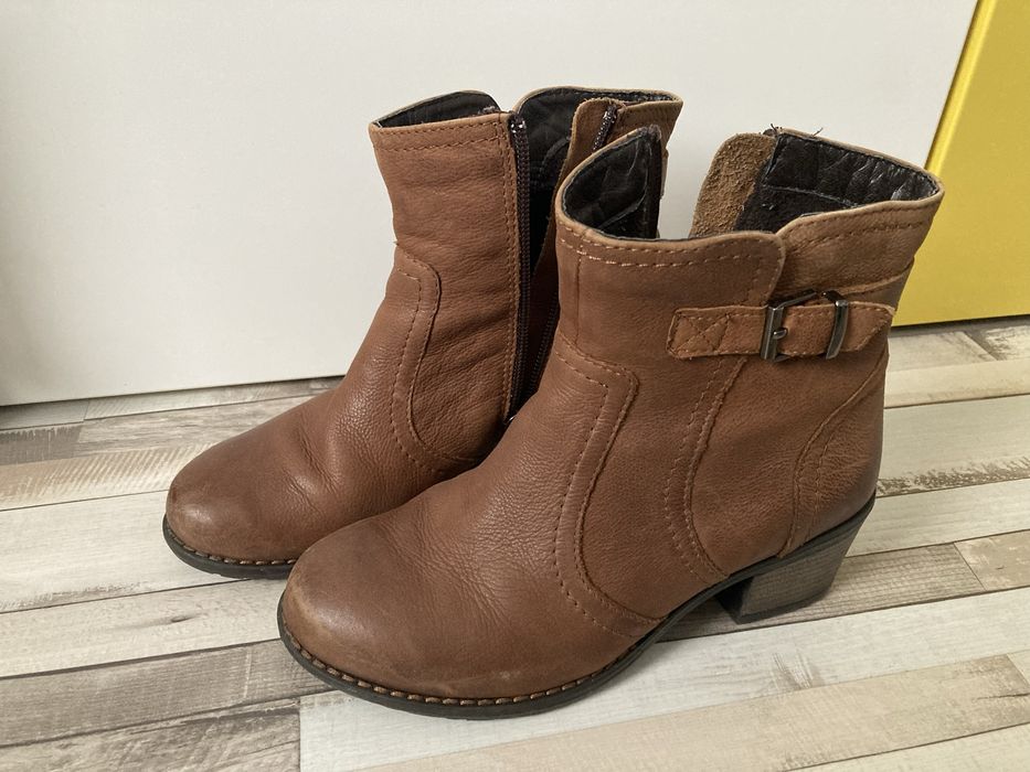 Skórzane brązowe Botki buty Kozaki Lasocki CCC 36