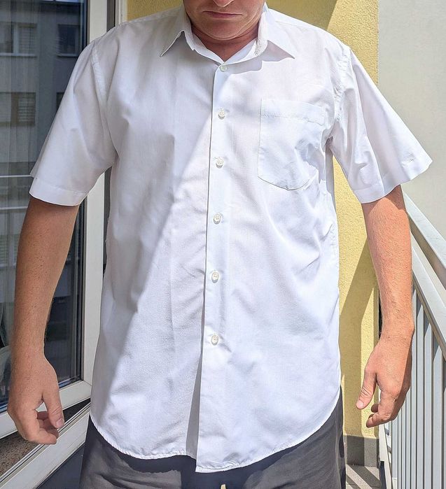 Biała męska koszula z krótkim rękawem Laviino 100% bawełna r. 42/43 XL