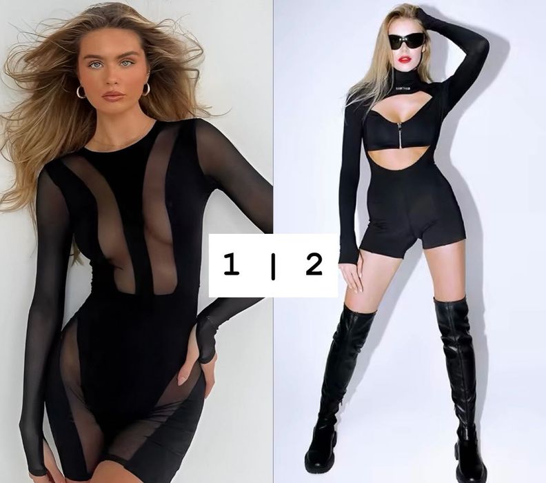 Черный комбинезон для танцев хилс с длинными рукавами сеткой на змейке