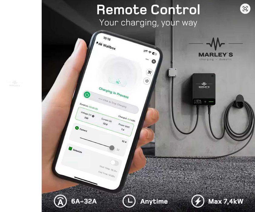 Wallbox Carregador Parede - 7 kw - C/ APP e Cartões - 7,5 metros Cabo