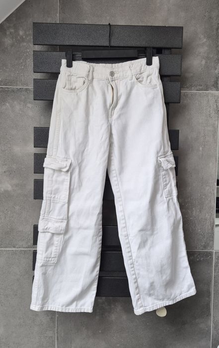 Piękne białe spodnie H&M r 152 weid leg szerokie