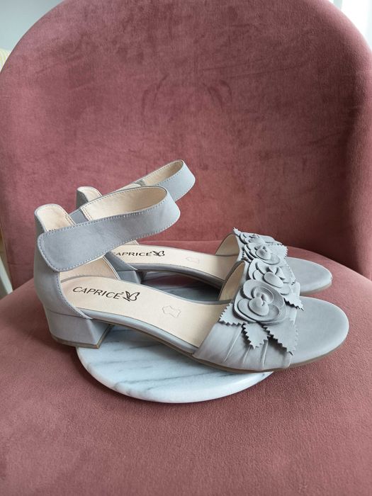 Caprice szare sandały na słupku obcasie 38,5