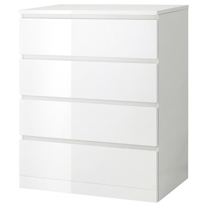 Komoda, 4 szuflady, połysk biały, 80x100 cm