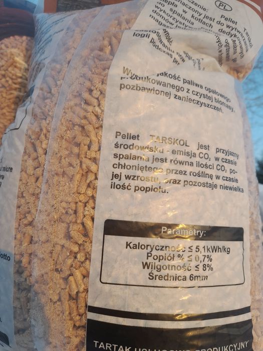 Pellet TARSKOL Pelet Drzewny POLSKI JASNY Jakość PREMIUM sosna100%